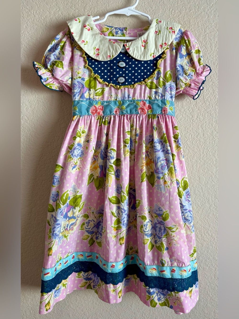 Matilda Jane Pink Floral Dress with Blue Accents